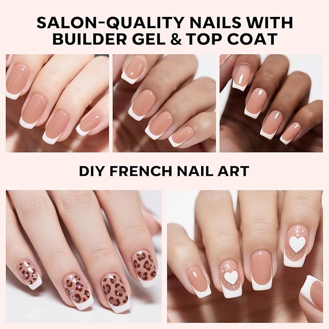 modelones French Tip Press on Nails, Short Square Fake Nails with Nail Box, Deep Nude Gel Nail Tips for Women, Soft Glue-On Nails for Natural Salon Look, DIY Nail Art Kit