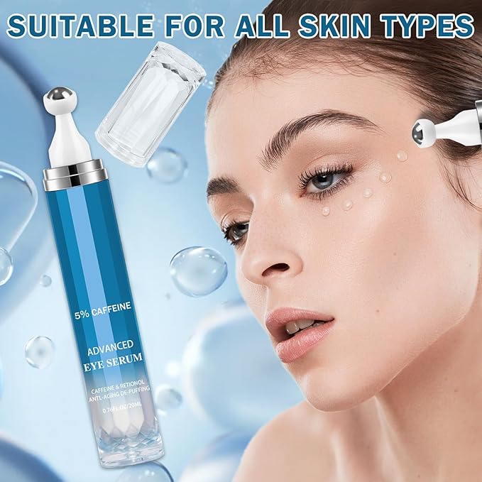 Caffeine Under Eye Cream for Dark Circles Eye Cream for Puffiness and Bags Under Eyes,Eye Roller for Puffy Eyes and Firming,Wrinkle Reducing Crema Para las Ojeras