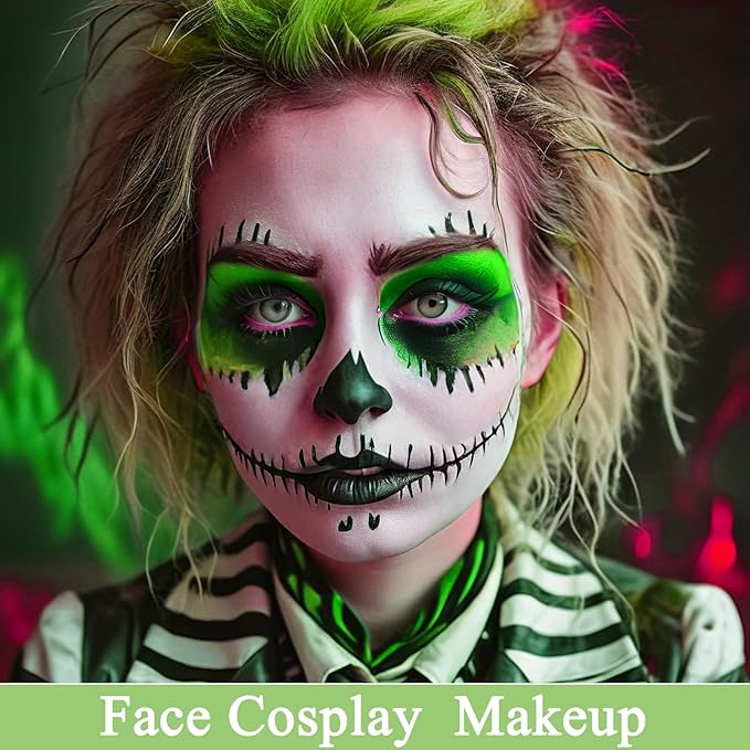 MEICOLY Lime Green Face Body Paint Stick,St Patricks Day Accessories,Light Green Face Paint,Hunting Camo Paint,Halloween SFX Cosplay Witch Makeup for Kids and Adults,Eye Black Stick