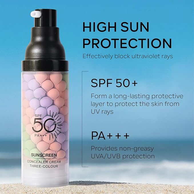 3 in 1 Color Correcting Makeup Primer Facial Serum, SPF 50 PA+++ Sunscreen Isolation Cream, Oil Control Moisturizing Skin Tone Correcting, One Step Color Corrector Face Primer