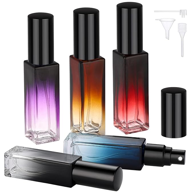 Segbeauty 0.34oz Perfume Atomizer for Travel, 5pcs Glass Refillable Perfume Spray Bottle, 10ml Mini Travel Size Cologne Sprayer Portable, Small Cologne Bottles with Clear Transfer Tool Set