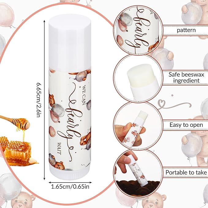 Loopeer 50 Pcs Lip Balm Gift Set Baby Shower Party Favors Natural Ingredients Beeswax lipsticks Gender Reveal Favors Gift Chapped Lips Care Products for Baby Kids Men Women and Children (Bear)