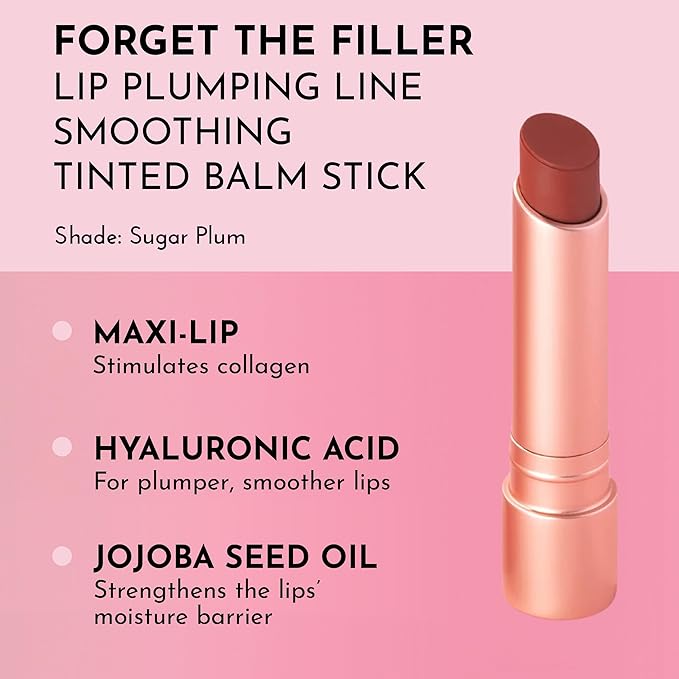 Lawless Forget the Filler Lip Plumping Line Smoothing Tinted Balm - Sugarplum - Premium Tinted Lip Balm with Natural Ingredients to Plump and Smooth Lips for a Firmer, Fuller Look - 0.09 oz