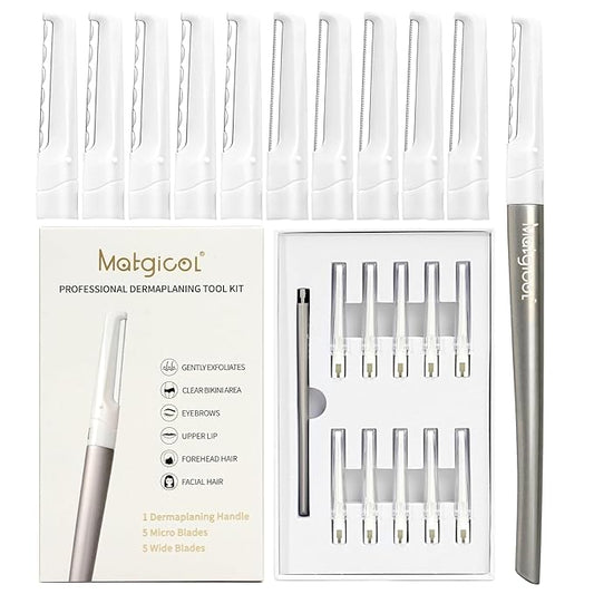 Dermaplaning Razor for Face - 10 Blade Refills, Dermaplaning Tool for Face Help Exfoliate and Smooth Skin, Easy-to-Use Facial Razors, Eyebrow Razor & Peach Fuzz Removal for Beauty