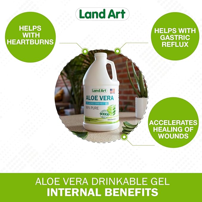 Organic Aloe Vera Drinkable Gel for Heartburn & Acid Reflux Relief - 99.7% Pure - Cold-Processed - Improves Digestive Health - Soothing and Natural - Vegan & Gluten-Free - 64 fl oz (Pack of 2)