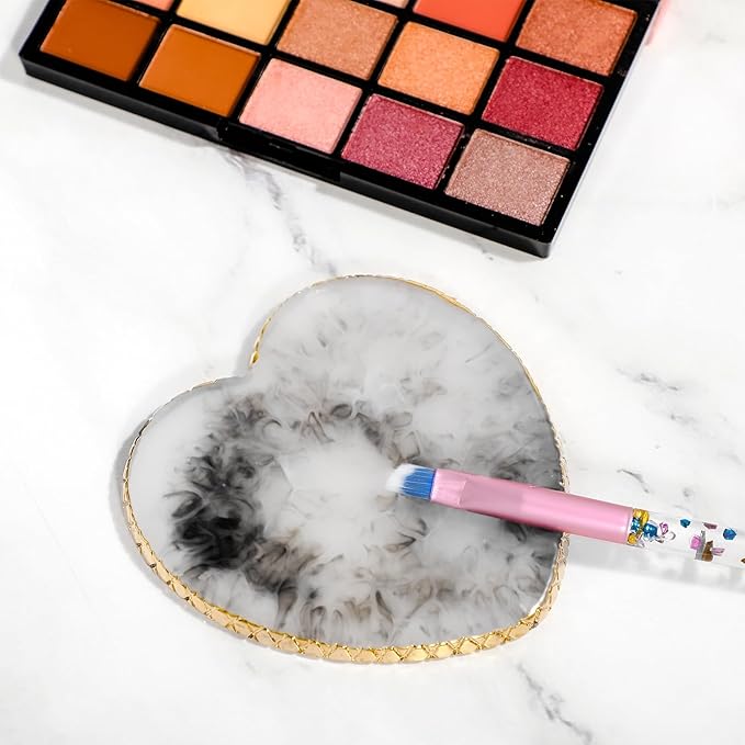 Sibba Resin Nail Art Palette Nail Mixing Palette Polish Color Mixing Plate Golden Edge Nail Holder Display Board Heart Shape Cosmetic Mixing Tools