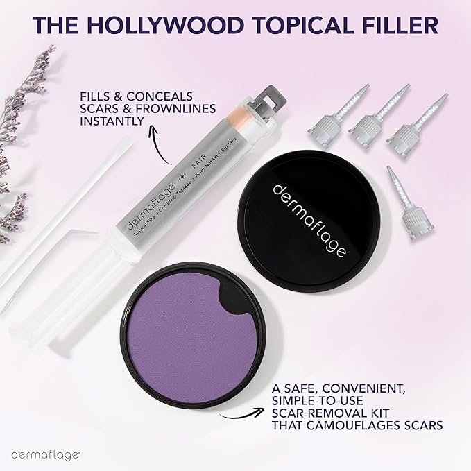Dermaflage Scar Filler Kit - Medium - Deep Scar Cover and Waterproof Concealer for Acne Scars Wrinkles, and Ice Pick Scars Makeup, 1 mo supply