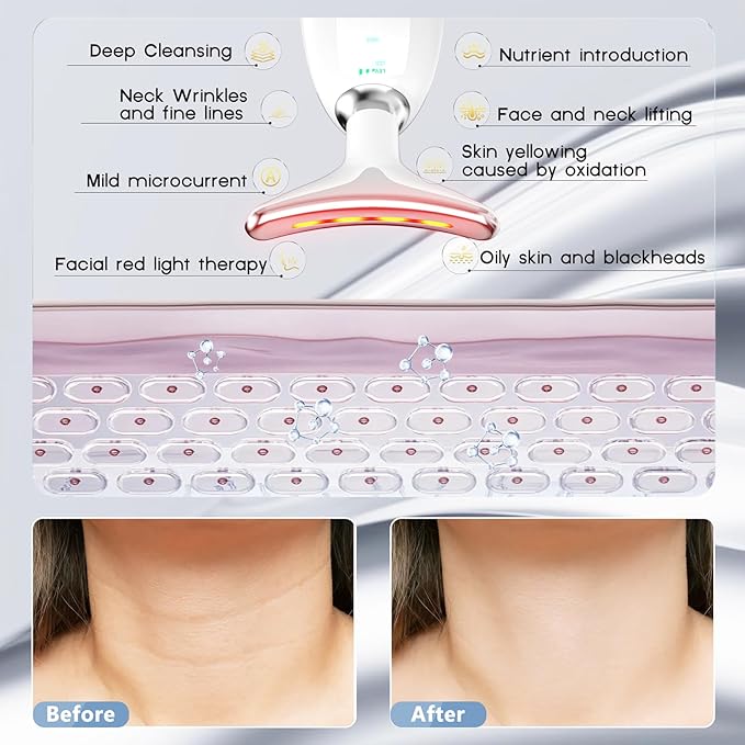 Facial Massager, Red-Light-Therapy-for-Face and Neck, Red Light Therapy Wand, 7 Color Led Face Neck Sculpting Tool for Skin Care
