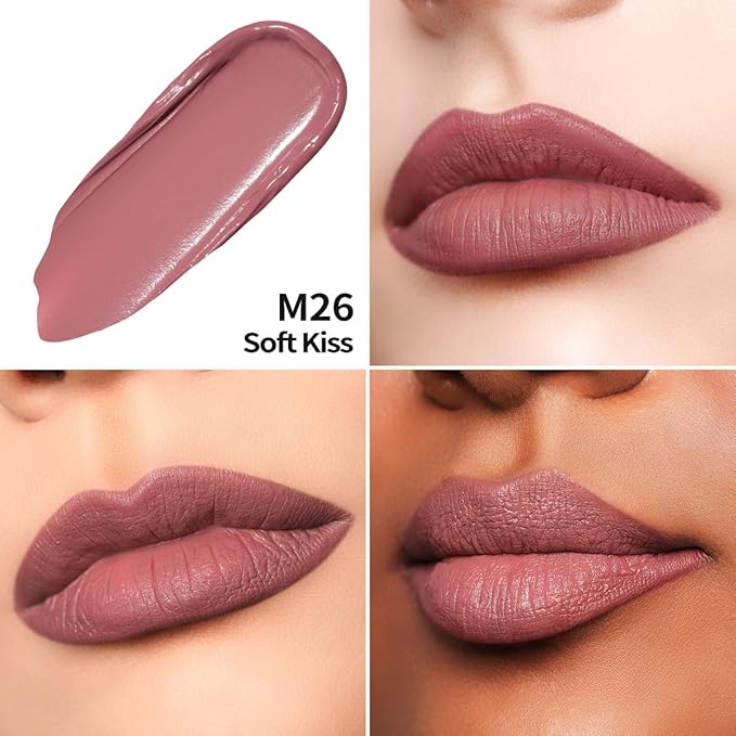 Oulac Matte Mauve Pink Lipstick for Women, Nude Pink Long Lasting Lipstick Waterproof Lip Stain, No Transfer, Creamy High Pigmented Formula with Rose Oil, Vegan & Cruelty-Free M26
