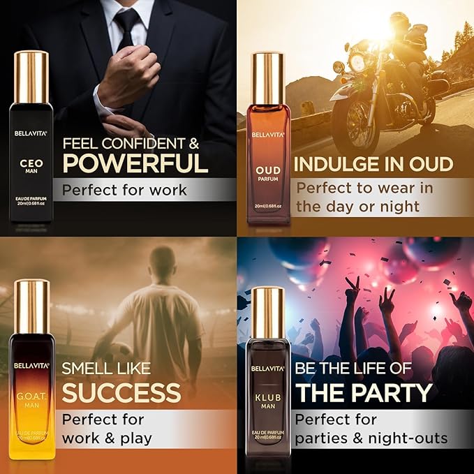 Long Lasting Perfume Gift Set for Man | 4x20ml | Gifts for Men | Woody, Citrusy, Oud, Premium Fragrance Scent | KLUB, OUD, CEO, G.O.A.T
