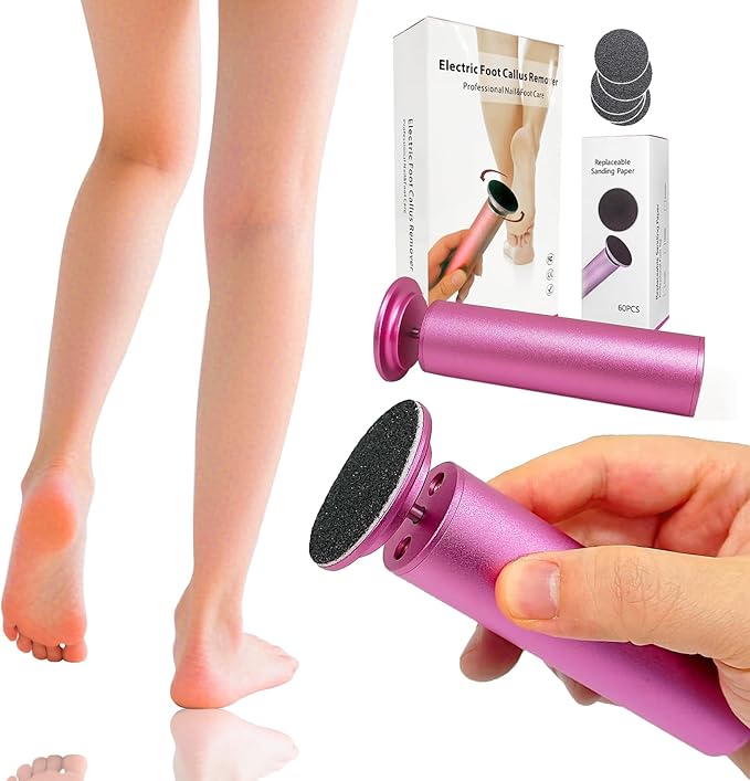 Electric Foot Callus Remover, Adjustable Foot Speed, Professional Foot Repair Tool, Equipped with 60 Pieces of Sandpaper, Suitable for Men and Women with Dead Skin calluses, Dry and Cracked, Pink