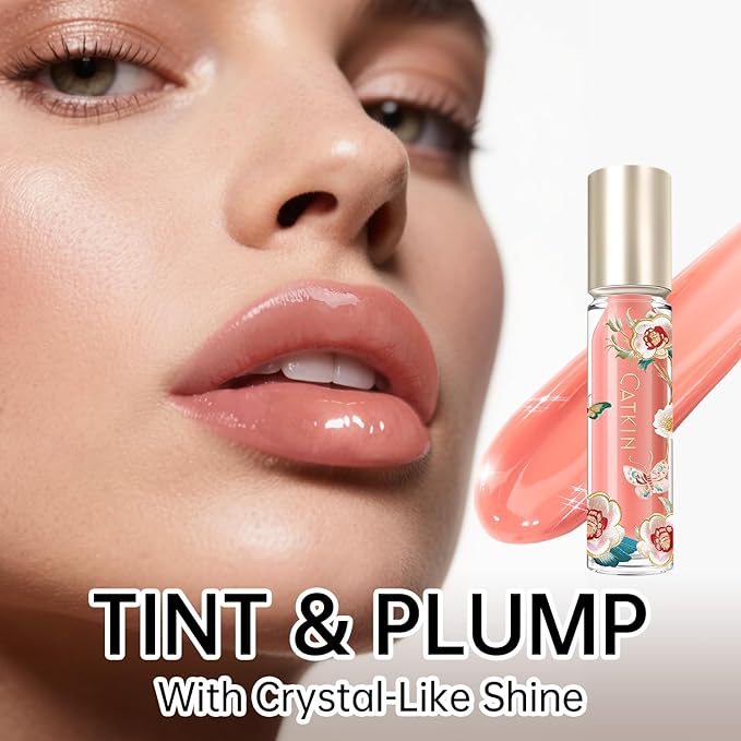 CATKIN Lip Plumper Gloss, Tinted Lip Serum with Hyaluronic Acid & Jojoba Oil, Non-sticky Volumizing Hydrating Formula for a High Shine Maximum 3D Look, Plump & Soft Lips 0.12 Fl Oz -C01 Sapphire Ocean