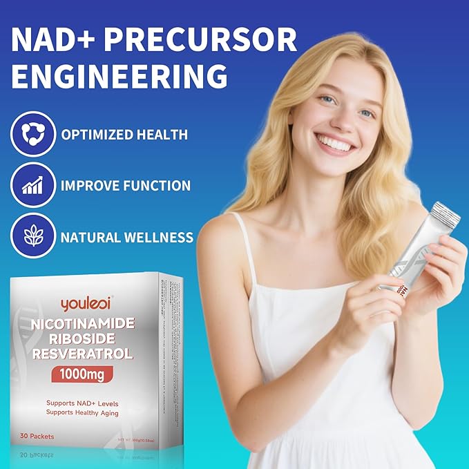 NAD 1000mg Liquid, 30 Packets Nad Supplement 1000mg Pure Organic - Liposomal NAD+ Berry Flavor Drink Mix for Energy, Anti-Aging, Focus