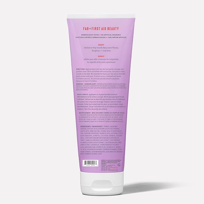 First Aid Beauty KP Bump Eraser Body Scrub Exfoliant for Keratosis Pilaris with 10% AHA – 8 oz