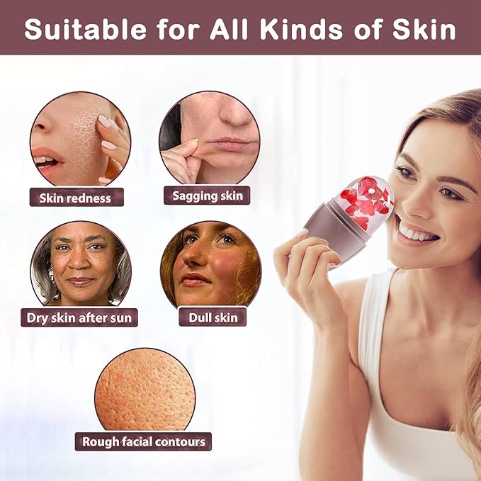 XHJRI Ice Face Roller Massager,Ice Cube Roller for Face, Eyes and Neck Naturally Conditioning and Skin Care,De-Puff Eye Bags,Reduce Migraine Pain,Reusable Massage Silicone Ice Mold (New Brown)