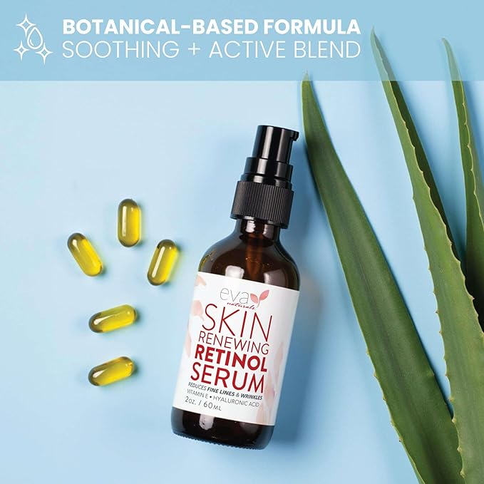 Eva Naturals Retinol Serum for Face – Anti Aging Night Serum with Hyaluronic Acid, Vitamin E, Witch Hazel, Aloe – Wrinkle Moisturizer, Dark Spot Corrector, Acne Scar Treatment, Skin Brightening – 2oz