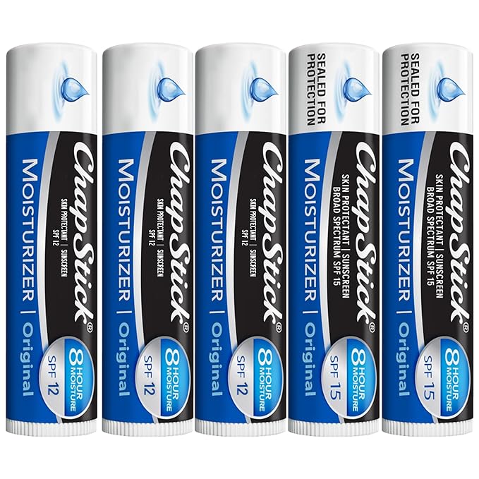 ChapStick Moisturizer 2-in-1 Lipcare 5-Pack (3 SPF 12, 2 SPF 15) – Original Lip Balm with Broad Spectrum SPF, Aloe & Vitamin E, 0.15 Oz Ea