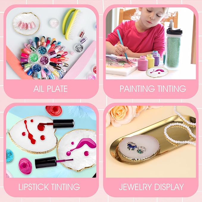 2pcs Resin Nail Art Palette Nail Painting Mixed Color Palette Gold Edge Round Makeup Holder Heart Shape Nail Polish Plate Cosmetic Mixing Tools Nail Gel Display Board