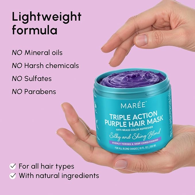 MAREE Purple Hair Mask - Toner for Blonde Hair - Purple Conditioner for Color Treated - Brassy, Bleached, Highlighted, Platinum, Ash and Silver - with Keratin – Matizador Para Cabello Rubio