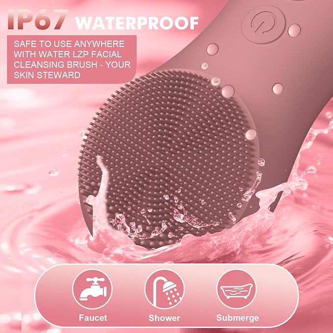 LZP Facial Cleansing Brush, Silicone Electric Exfoliator Scrubber with 6 Speeds, Rechargeable Face Scrubber for Cleansing, Exfoliating and Massaging, Waterproof Face Scrub Brush for Men & Women