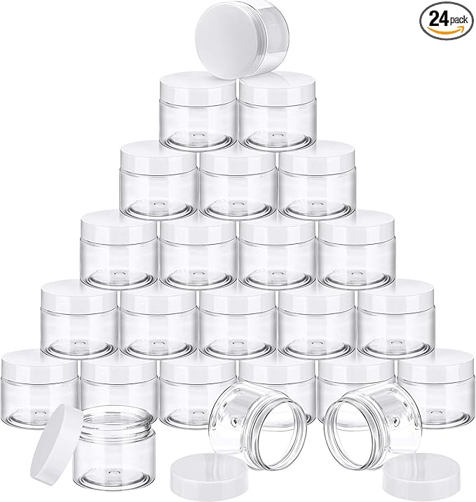 SATINIOR 24 Pieces Empty Clear Plastic Jars with Lids Round Storage Containers Wide Mouth for Beauty Product Cosmetic Cream Lotion Liquid Butter Craft and Food(Clear Lid,8 oz)