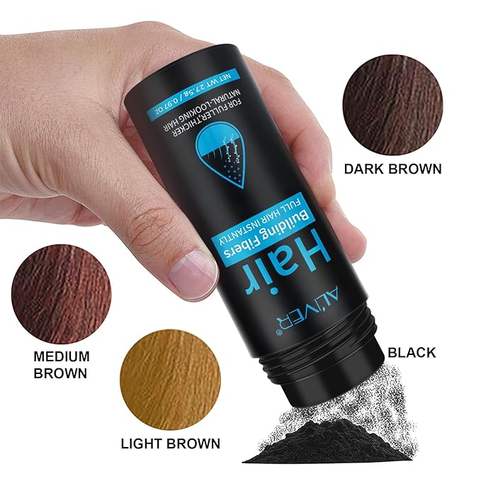ALIVER Hair Fibers for Thinning Hair for Women & Men, Extra Spray Applicator, Black, 27.5 Gr Hair Powder Bald Spot Cover Up, Instantly Hair Filler, Undetected & Natural