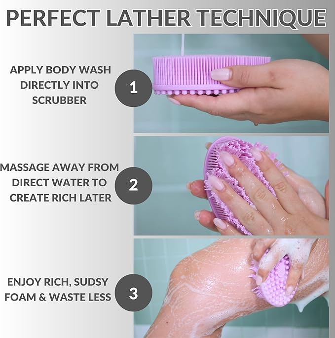 Avilana Silicone Body Scrubber – Gentle Shower Brush & Loofah Alternative- Food Grade & Lab Tested – Fast-Drying, Hygienic, BPA-Free Silicone Body Gentle Exfoliator (Light Gray, Massage)