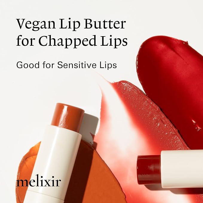 Melixir Vegan Lip Butter #06 Lust Red (+11 more colors), Deep Nourishing Tinted Lip Balm for Dry Lips, Bee-Free, Petrolatum-Free, Plant-Based, Hydrating for Cracked & Chapped Lips, Travel Essentials