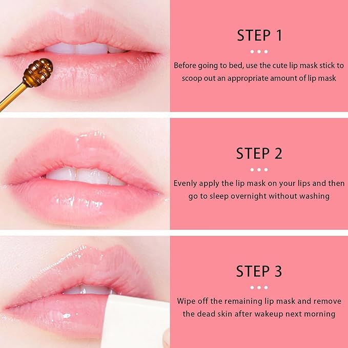 1 PCS Bee Lip Balm Lip Mask Honey Pot, Cherry Moisturizing Sleeping Lip Mask Overnight with Sticks, Lip Balm Honey Pot Lip Balm Hydrating Prevention Dry and Crack Lip Scrubs Exfoliator