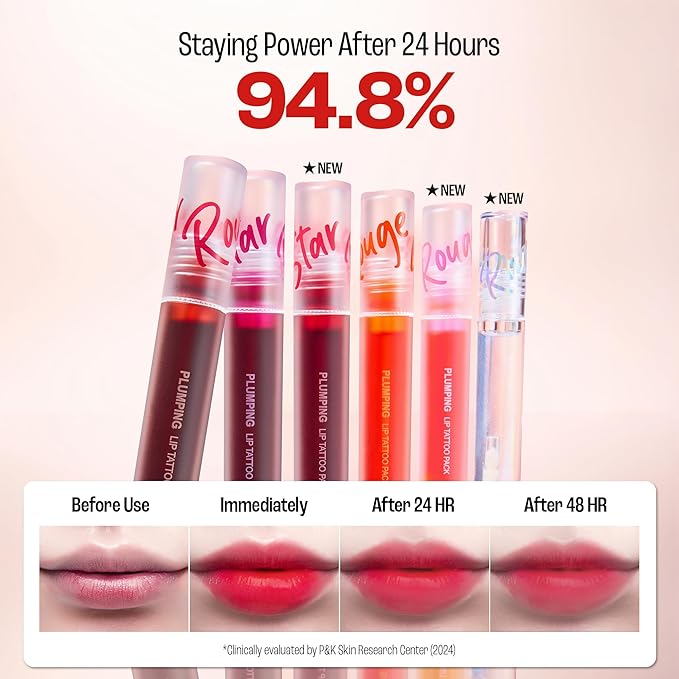 Rouge Star Plumping Lip Tattoo (0.17 oz) - 72-HR Long Lasting Waterproof Peel Off Lip Stain - Transfer-Proof, Non -Sticky Hydrating Matte Lip Tint Tattoo (Richly Red)