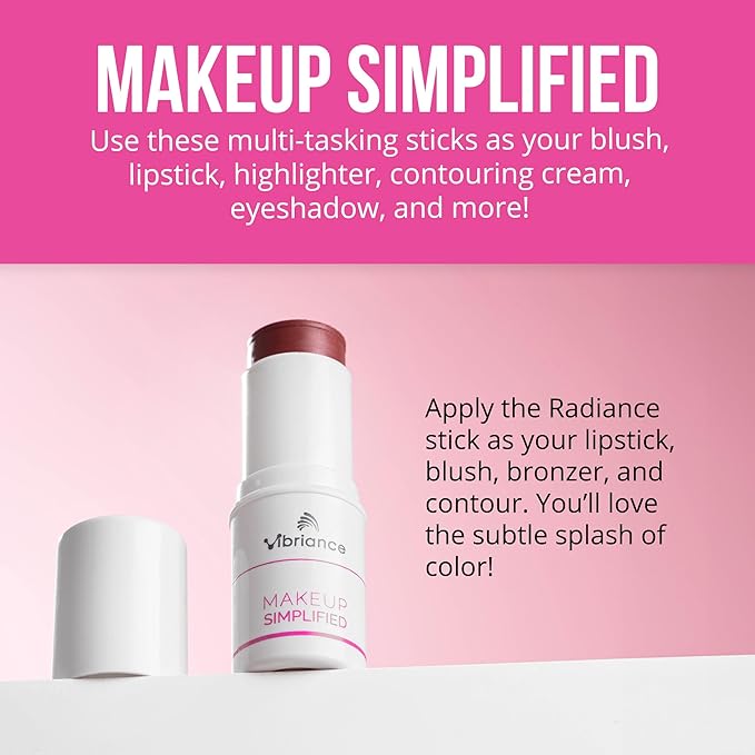 Vibriance Makeup Simplified Radiance Stick - All-in-One Cream Blush, Lipstick, Contour for Mature Skin - Cheek Tint Creme Rouge