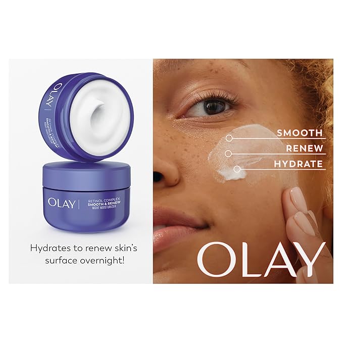 Olay Retinol Face Moisturizer, Smooth & Renew Cream for Women, Fragrance-Free - Anti-Aging, Anti-Wrinkle, Smooth Fine Lines, Tightening, Brightening - Recyclable Sustainable Eco Jar, Non-Greasy, 2 Oz