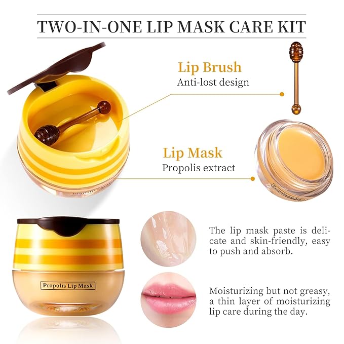 Bee Honey Lip Balm Honey Pot, Bee Honey Lip Mask, Reduces Lip Lines, Hydrate & Moisturizing Lip Skin Care, Prevention Dry Cracked Lips, Bee Honey Lip Balm for Lip Repair Treatment