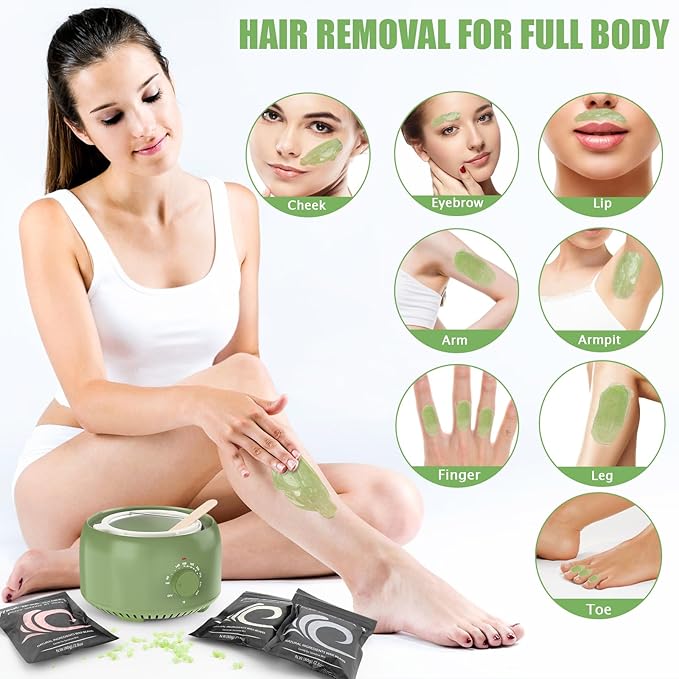 Waxing Kit - TIKESI Wax Warmer for Hair Removal, Hard Wax Kit with 14oz 5 Bags Hard Wax Beans for Full Body, Legs, Face, Eyebrows, Bikini, Brazilian Waxing Kit for Women Men