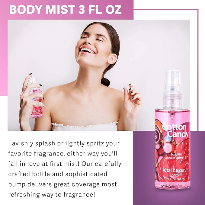 Bath & Body Care Travel Set - Home Spa Set with Body Lotion, Shower Gel and Fragrance Mist, Valentines Day Gifts for Her and Him(Cotton Candy)