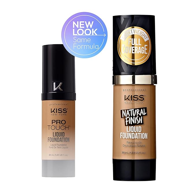 Kiss New York Professional Liquid Foundation - Lightweight and Hydrating Formula, Natural Finish, Control Shine, Cover Pores, Medium to Full Coverage, Green Tea Extract (Sun Beige)