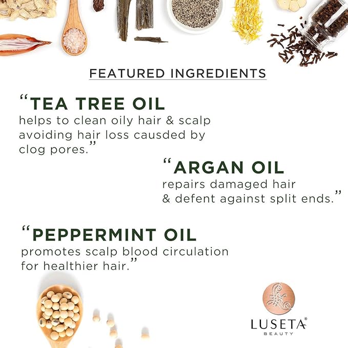 Luseta Shampoo and Conditioner Set with Tea Tree and Argan Oil for Oily Hair Clarifying, Fighting Dandruff Sulfate Paraben Free for Men and Women 2x16.9oz