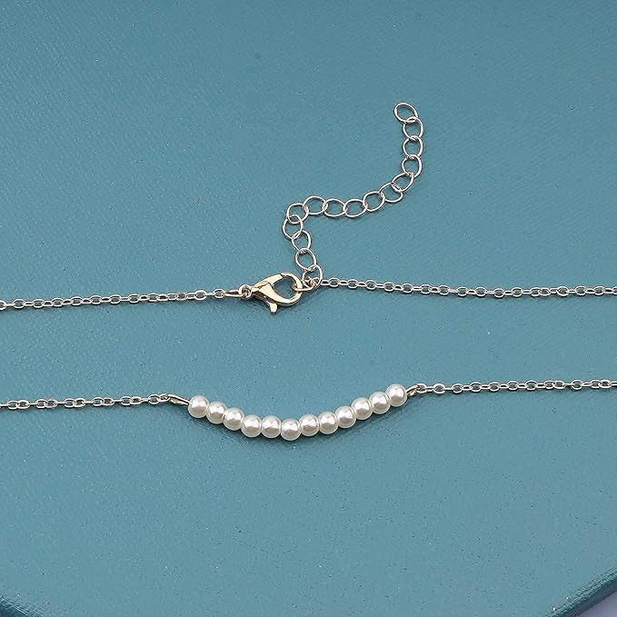 Boho Pearl Pendant Necklace Gold Pearl Bar Choker Necklace Bridal Pearl Chain Necklace Wedding Necklace Jewelry for Women and Teen Girls