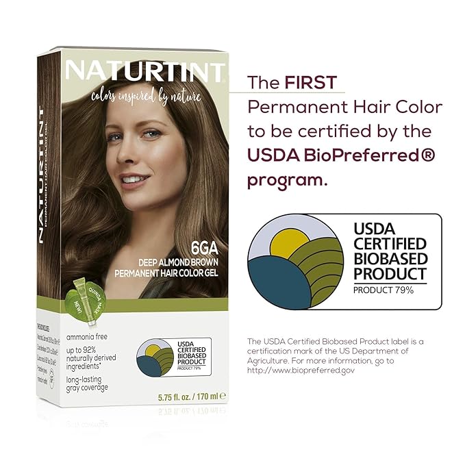 Naturtint 6GA Deep Almond Brown Permanent Hair Color (Pack of 1), Ammonia Free, Vegan, Cruelty Free, up to 100% Gray Coverage, Long Lasting Results (Packaging may vary)