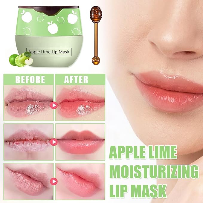 4 PCS Bee Lip Balm Honey Pot,Strawberry&Honey&Watermelon&Apple Lime Lip Sleeping Mask,Hydrating Prevention Dry and Cracked Lip Scrubs Exfoliator Lip Care,Moisturizing Lip Mask Overnight