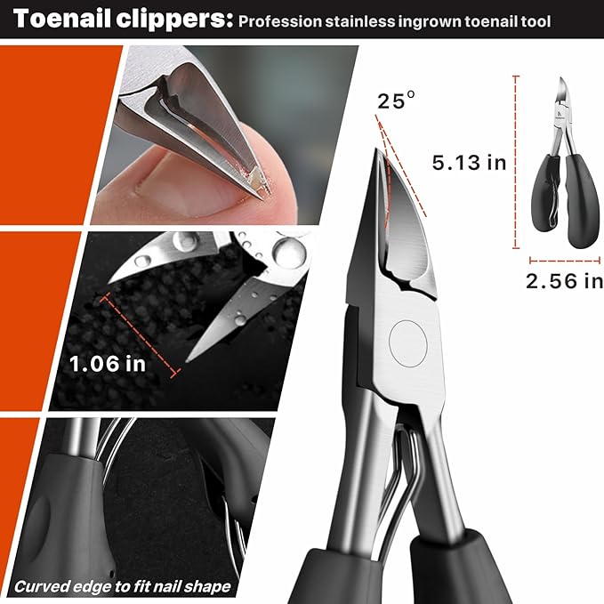 Toenail Clippers for Seniors Thick Toenails, Toe Nail Clippers Adult Thick Nails Long Handle, Professional Heavy Duty Nail Clippers 6Pcs Black