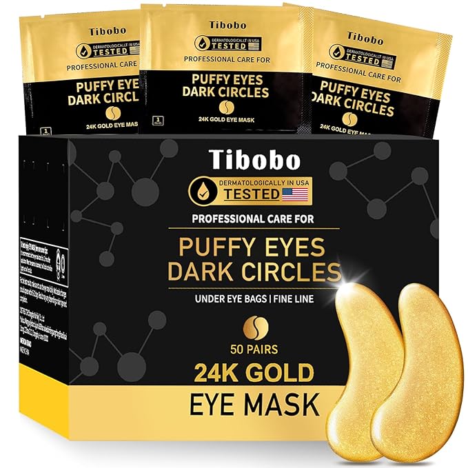 Under Eye Patches (50 Pairs) - 24K Gold Eye Masks Enriched with Abundant Collagen for Dark Circles, Puffy Eyes, Wrinkles - Gifts for Women Skin Care - Vegan & USA Tested
