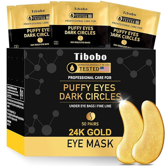 Under Eye Patches (50 Pairs) - 24K Gold Eye Masks Enriched with Abundant Collagen for Dark Circles, Puffy Eyes, Wrinkles - Gifts for Women Skin Care - Vegan & USA Tested