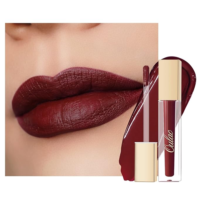 Oulac Matte Liquid Dark Red Lipstick for Women, Long Lasting Lipstick, Waterproof Lip Stain, No Transfer, Creamy High Pigmented Formula with Vitamin E, Vegan & Cruelty-Free M18