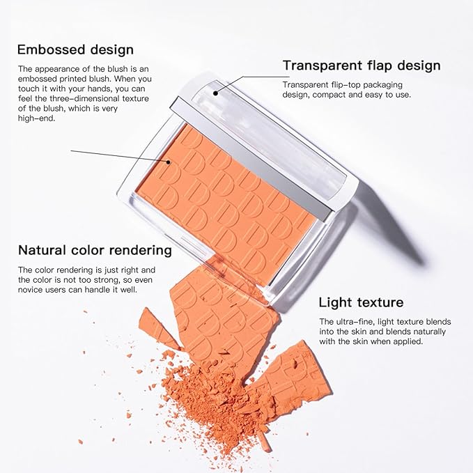 MAEPEOR Embossed Blush 6 Colors Smooth Blendable Face Blush Long-Lasting Natural Look Blush Powder Blush for Cheeks (12 Rosewood)