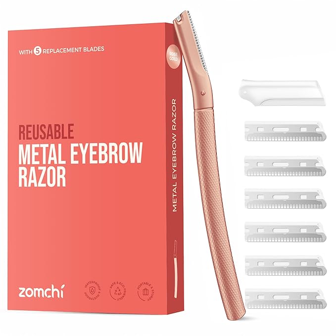 ZOMCHI Eyebrow Razor, Face Razors for Women&Men, Eyebrow Trimmer Shaper with Precision Cover,Facial Shaver with 6 Blades (Rose Gold)
