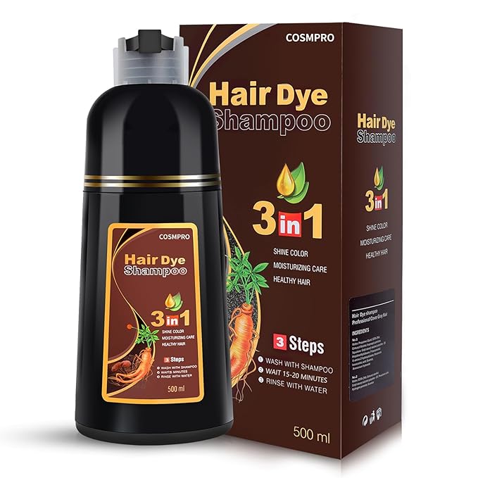 Hair Dye Shampoo Chestnut Brown Hair Color Shampoo for Gray Hair Coverage Herbal Hair Dye Shampoo 3 in 1 for Men and Women, Instant Color Shampoo