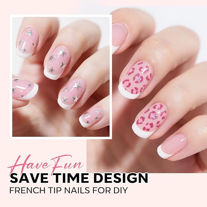 modelones French Tip Press on Nails, 150Pcs Extra Short Square Fake Nails with Nail Box, Pink Gel Nail Tips for Women, Soft Glue-On Nails for Natural Salon Look, DIY Nail Art Kit (15 Sizes)