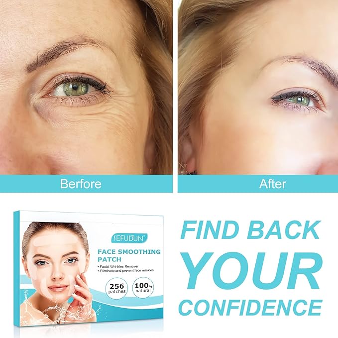 Face & Forehead Wrinkle Patches, Anti Wrinkle Patches for Forehead, Smile Lines, Crows Feet, Nasolabial Folds, Frown Lines, Overnight Treatment, 256 Pcs Facial Patches