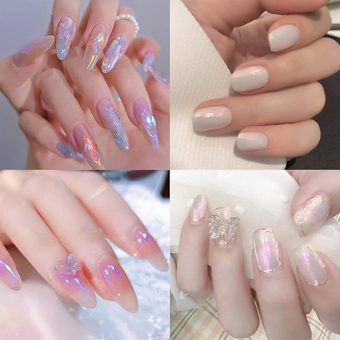 Allstarry Chrome Nail Powder 4 Colors Iridescent Aurora Powder Metallic Mirror Effect Pigment Pearlescent Purple Mermaid Unicorn Glitter for Nail Art Manicure Decoration Home DIY Salon